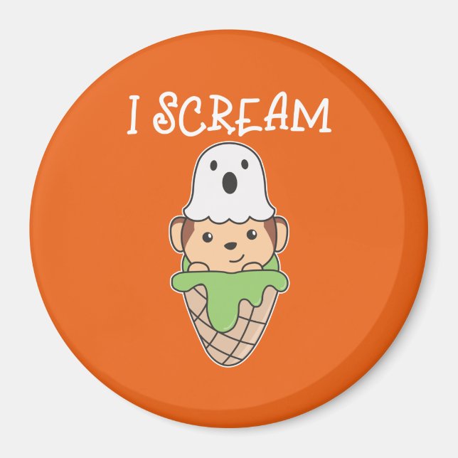 Íman Monkey Halloween Ghost I Gritar Ice Pun (Frente)