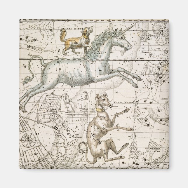 Íman Monoceros, de A Celestial Atlas, pub. em 1822 (Frente)