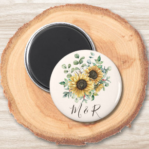 Íman Monograma Aquarela Vintage Girassol Russo