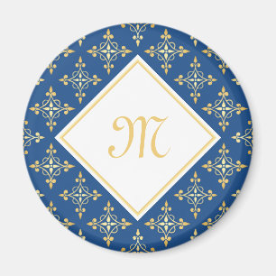 Íman Monograma Azul e Dourado Quatre Floral