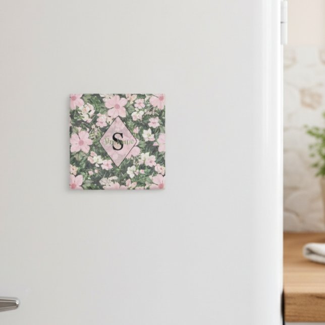 Íman Monograma Botânico Lush-Pink Vintage (Criador carregado)