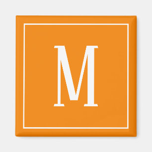 Íman Monograma Branco sobre Magnet Laranja Quadrado