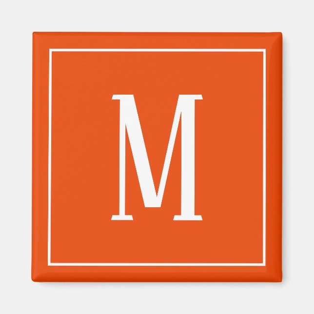 Íman Monograma Branco sobre Magneta Laranja Brilhante (Frente)