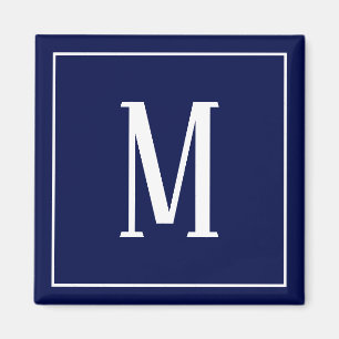 Íman Monograma Branco sobre Magneta Marinho Azul