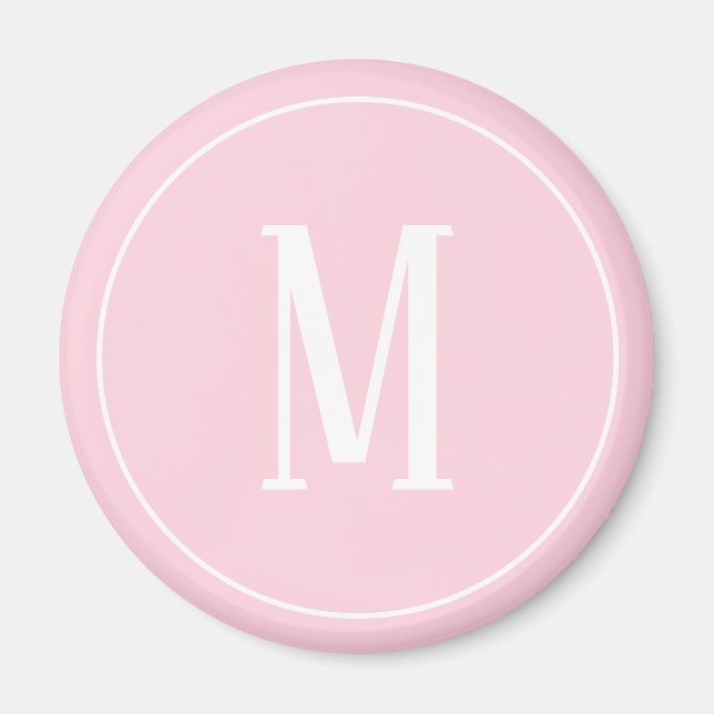 Íman Monograma Branco sobre Magneta redonda de Rosa cla (Frente)