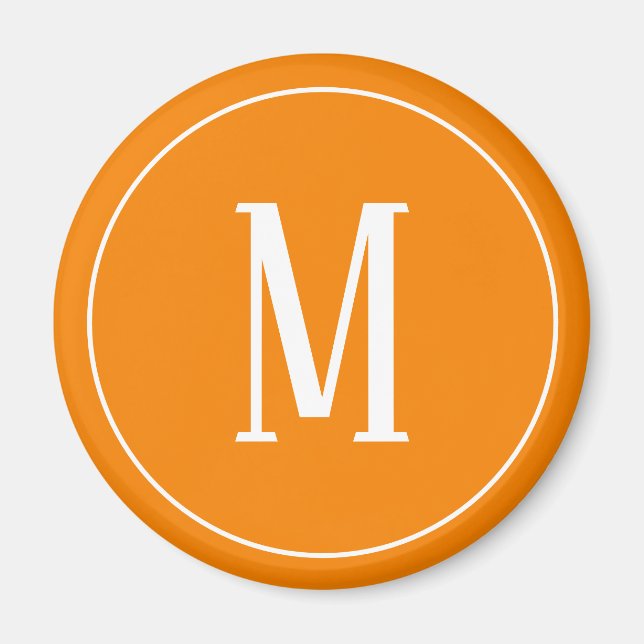 Íman Monograma Branco sobre Magnetos redondos laranja (Frente)