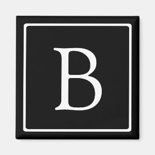 Íman Monograma Clássico Simples Preto c/ Texto Branco