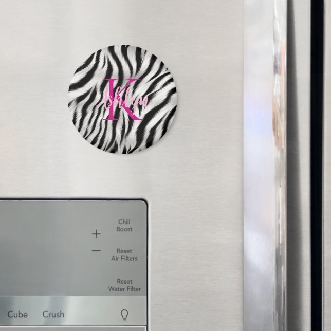 Íman Monograma cor-de-rosa com zebra branca na moda (In Situ (Fridge))