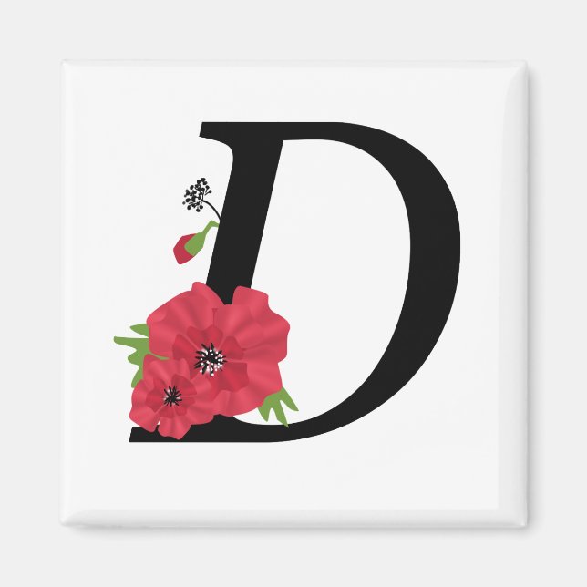Íman Monograma D, letra D, flores, monograma, monograma (Frente)