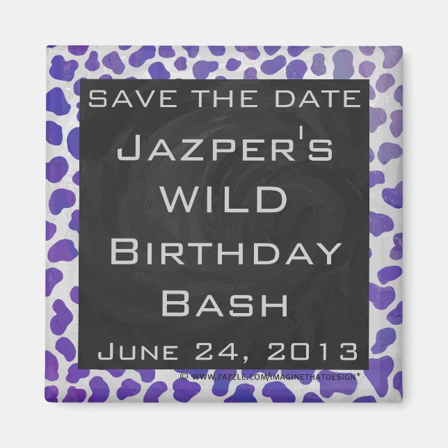 Íman Monograma Dalmatian Roxo e Branco Estampado (Frente)