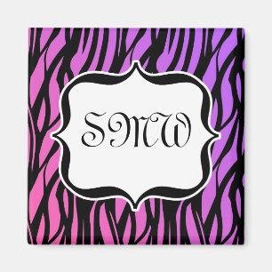 Íman Monograma das tiras de zebra rosa/roxo quente