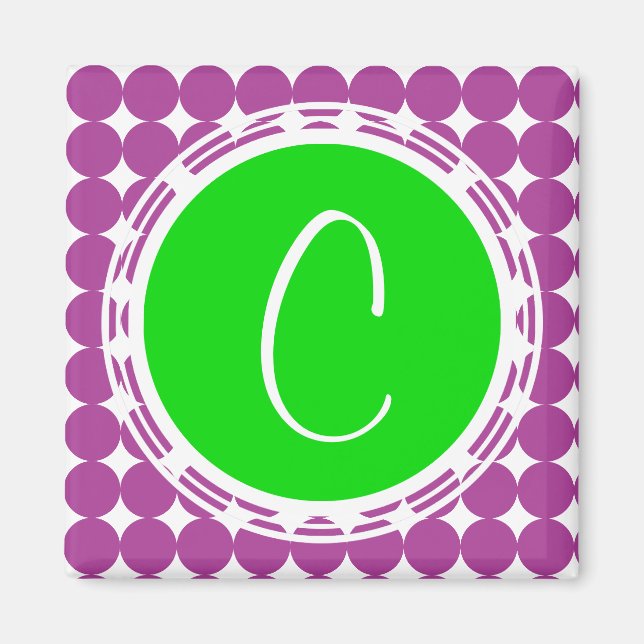 Íman Monograma de Bolinhas Verde e Roxo (Frente)