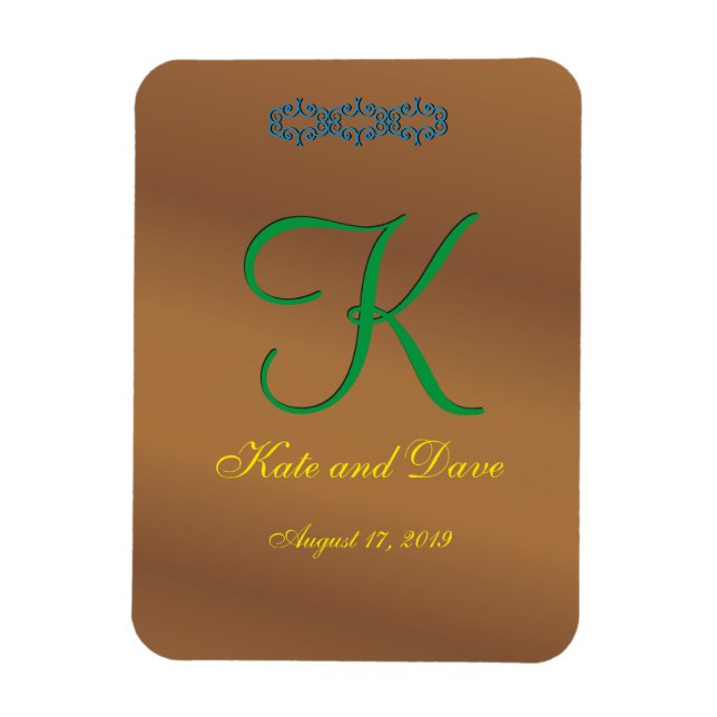 Íman Monograma de bronze da noz-pecã 3d de Brown (Vertical)