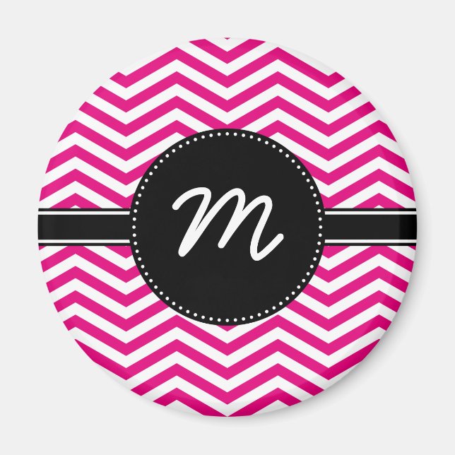 Íman Monograma de Chevron Branco-Rosa-Quente e Pequeno (Frente)