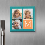 Íman Monograma de Colagem de Fotos do Instagram Laranja<br><div class="desc">Use 3 fotos quadradas para criar um presente exclusivo e pessoal. Ou você pode ficar com o filhote hipster e fazer uma moda. Se precisar ajustar as fotos,  clique na ferramenta personalizar para fazer alterações.</div>