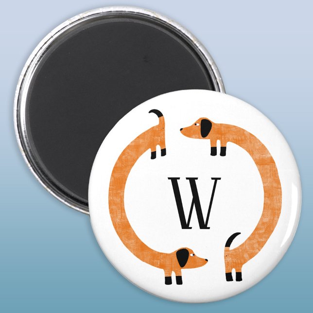 Íman Monograma de Enchimento de Enchimento Engraçado (Funny Dachshund Wiener or Sausage Dog monogram magnet)