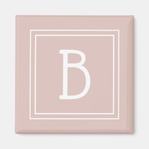 Íman Monograma de Fazenda Moderna Rosa e Branco Inicial