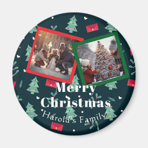 Íman Monograma de Foto de Natal da Família Greenery