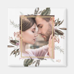 Íman Monograma de Fotografia Simples com Quadro Botânic