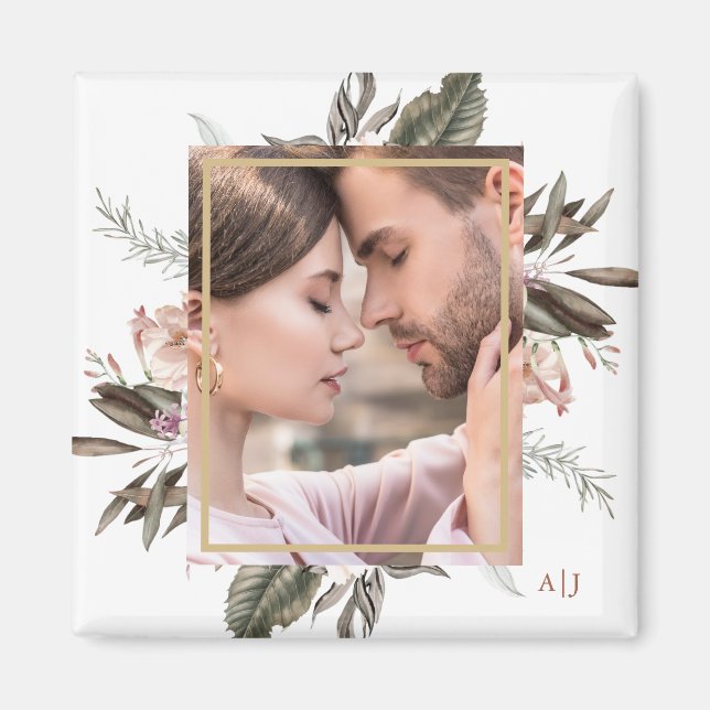 Íman Monograma de Fotografia Simples com Quadro Botânic (Frente)