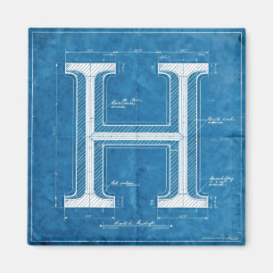 Íman Monograma de Letra H em Blueprint