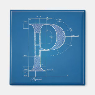 Íman Monograma de Letra P em Blueprint