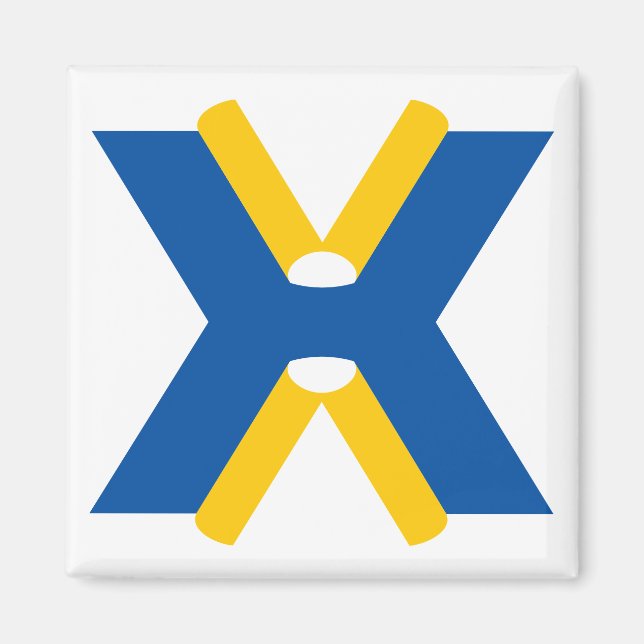 Íman Monograma de Letra X Azul e Amarelo (Frente)