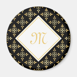 Íman Monograma de luxo Preto e Dourado Quatre Floral