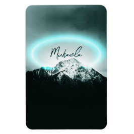 Íman Monograma de luz neon azul misterioso da montanha 