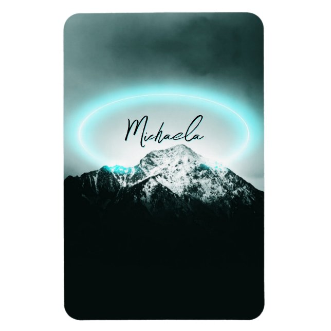 Íman Monograma de luz neon azul misterioso da montanha  (Vertical)
