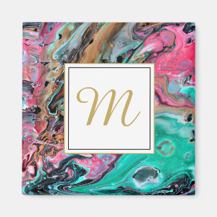 Íman Monograma de mármore rosa e verde