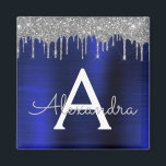 Íman Monograma de metal com Marinho de prata azul com b<br><div class="desc">Folha azul de prata e Marinho Folha esfarelo metálico Glitter esmagado Nome do Monograma de Metal e Magnet de Partido Inicial. Isto faz o doce e perfeito aniversário de 16 anos, casamento, chá de panela, aniversário, chá de fraldas ou festa de solteira presente para alguém que ama luxo de luxo...</div>