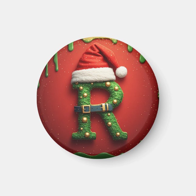 Íman Monograma de Natal R com Chapéu de Papai Noel – Pr (Frente)