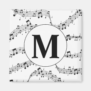 Íman Monograma de Nota de Música Preta e Branca