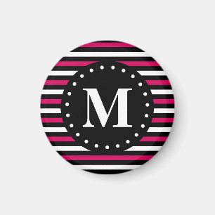 Íman Monograma de padrão branco-branco-preto-rosa