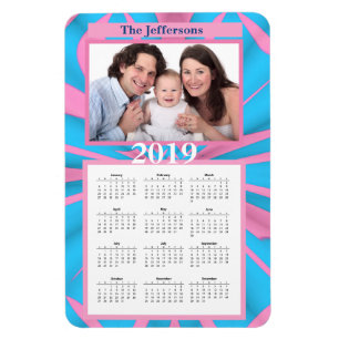 Íman Monograma de padrão de Abstrato azul e rosa modern