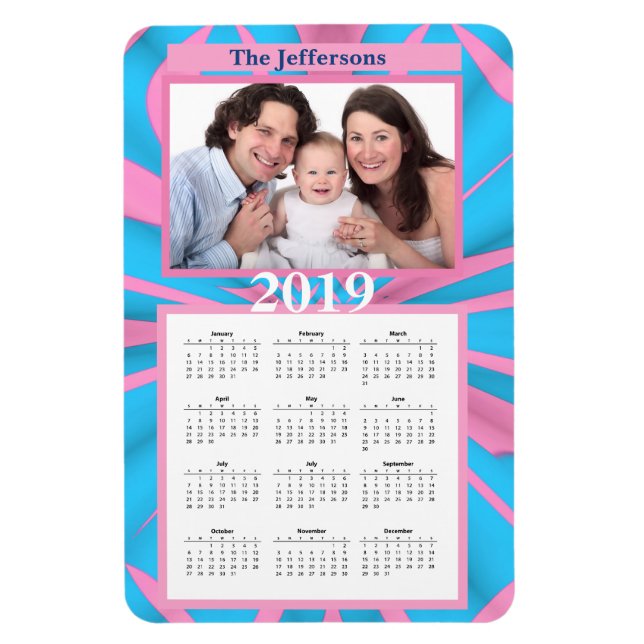 Íman Monograma de padrão de Abstrato azul e rosa modern (Vertical)