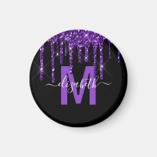 Íman Monograma de Pincel de Púrpura e Glitter de Pincel