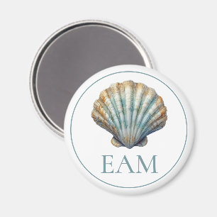 Íman Monograma de Seashell de Azul Costeiro