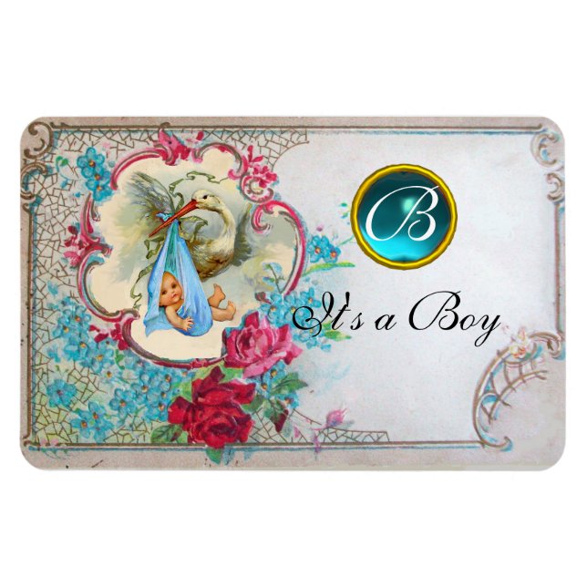 Íman MONOGRAMA DO CHÁ DO STORY BABY BOY, branco (Horizontal)