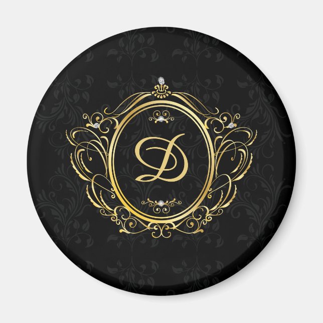 Íman Monograma Dourado de quadro de colheita com amorte (Frente)