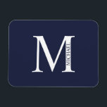 Íman Monograma e Nome Personalizados Azul-marinho<br><div class="desc">Monograma Personalizado e Dif de Nome apresentam monograma personalizado e nome no estilo de fonte de serif clássico.</div>