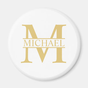 Íman Monograma e Nome Personalizados Branco e Dourado