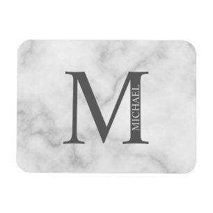Íman Monograma e Nome Personalizados do Marble Branco