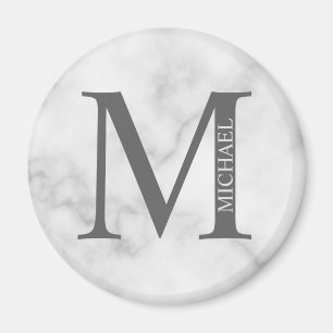 Íman Monograma e Nome Personalizados do Marble Branco