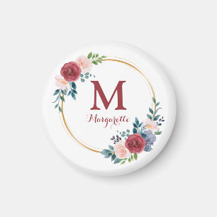 Íman Monograma e nome personalizados do Wreath Rosa Bur