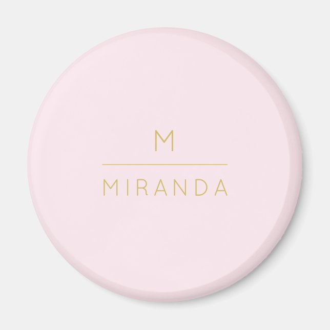 Íman Monograma Elegante Blush Dourado Minimalista Rosa (Frente)