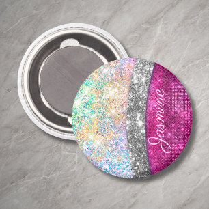 Íman Monograma falso brilhante rosa iridescente fofo