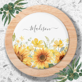 Íman Monograma Flor Amarelo Girassol Floral Botânica