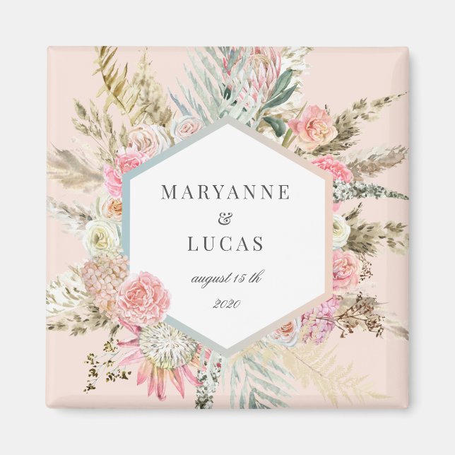 Íman monograma floral boêmico elegante (Frente)
